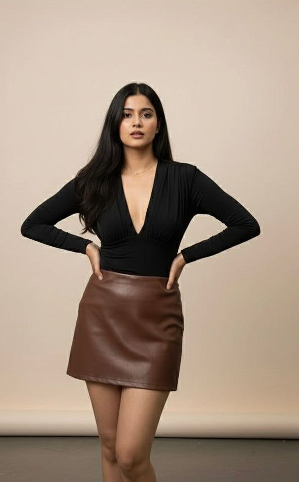 MILAN LEATHER SKIRT - BROWN