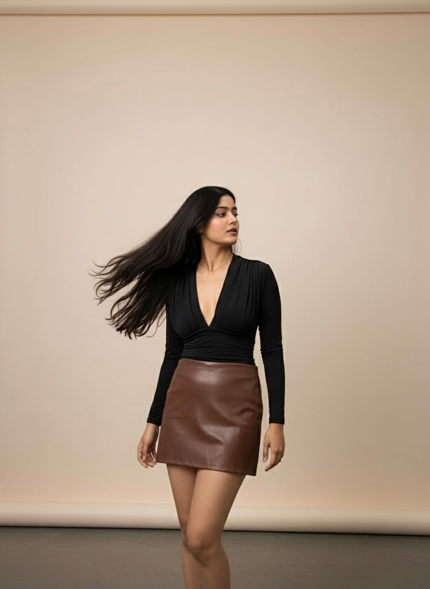 MILAN LEATHER SKIRT - BROWN