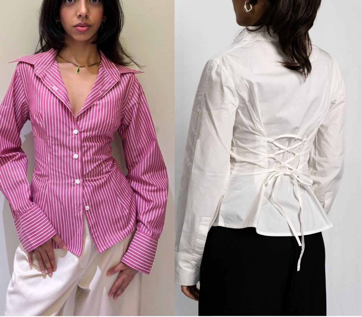 BIANCA SHIRT - WHITE AND DEEP PINK (COMBO)