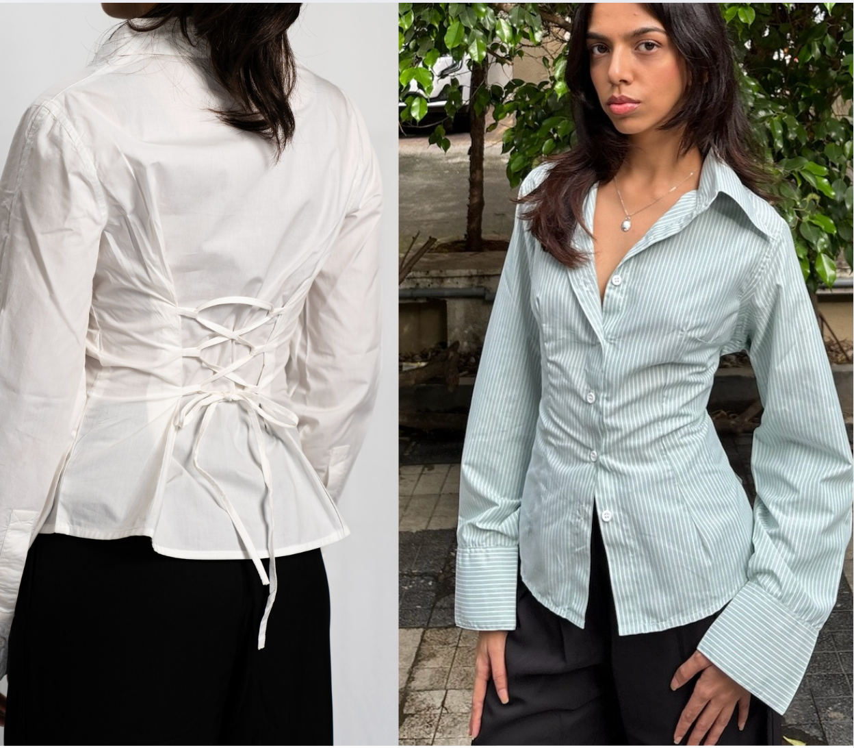 BIANCA SHIRT - WHITE AND MINT GREEN (COMBO)