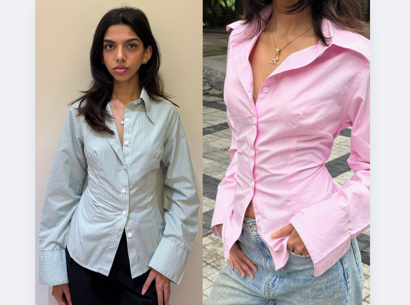 BIANCA SHIRT - GREEN AND LIGHT PINK (COMBO)