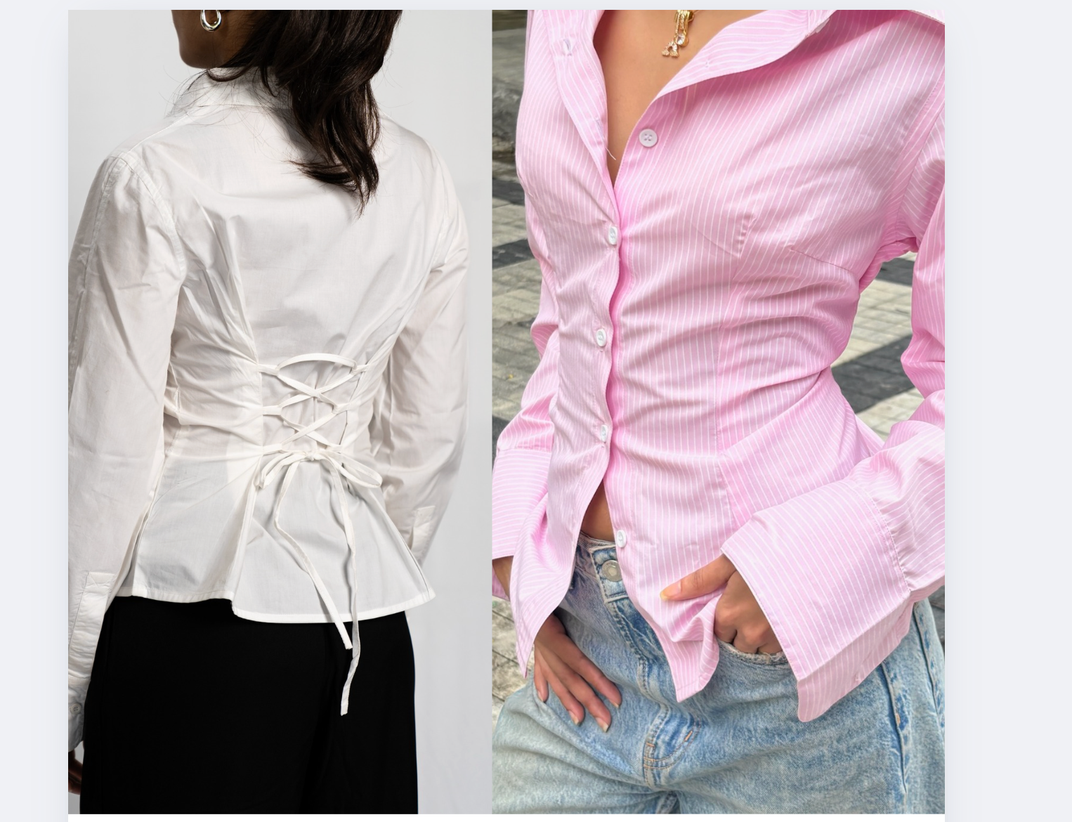 BIANCA SHIRT - WHITE AND LIGHT PINK (COMBO)